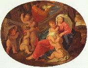 Nicolas Poussin Heilige Familie mit Engeln, Oval oil painting reproduction
